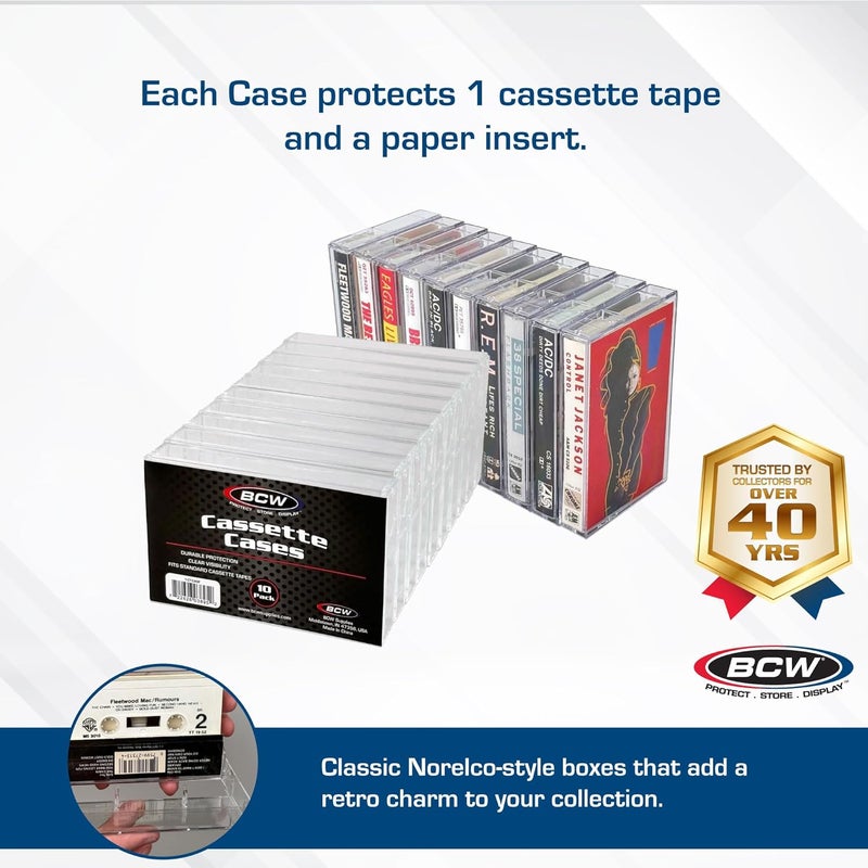 BCW Cassette Tape Case | CE Accessory | 10 Pack | Clear Polystyrene Norelco-Style Cases for Audio Cassette Storage & Protection - Image 2